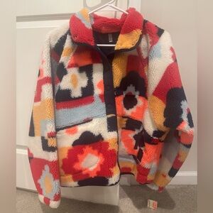 Free People Movement Hit the Slopes Patterned Fleece Coral Carpet Jacket NWT